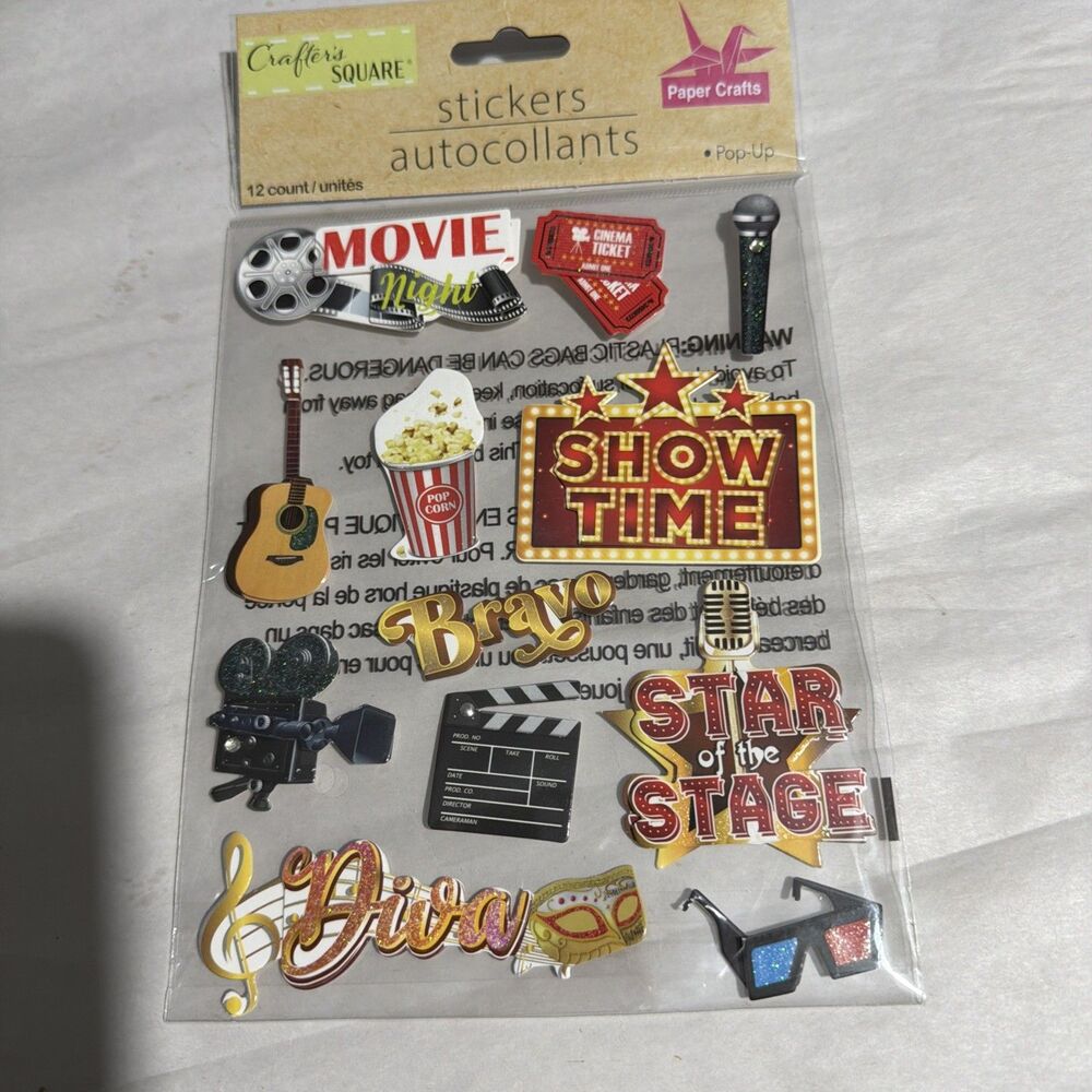 Crafter's Square Paper Craft Pop-Up 12PC Movie Night Bravo Popcorn Scrapbooking